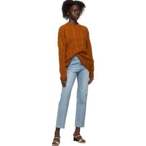 DRAE Korea Kid Mohair Burnt Orange Curved Hem Cableknit Sweater S $285
